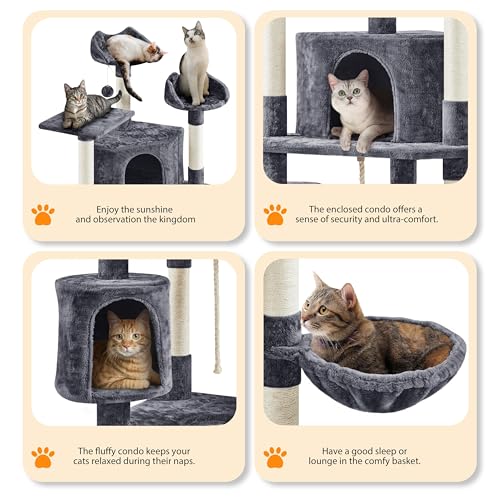 Yaheetech Multi-Level Cat Trees Cat Towers 79in Cat Tree for Indoor Cats with Sisal-Covered Scratching Posts, Plush Perches and Stable Condo for Kittens, Cats and Pets, Dark Gray - color: Dark Gray