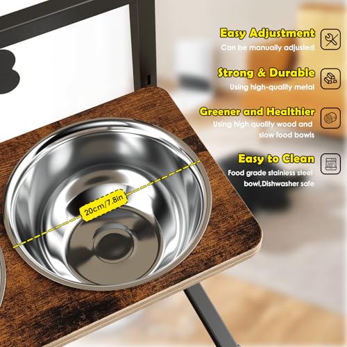 ADENGL Elevated Dog Bowls with Slow Feeder - 9 Heights Adjustable Raised Dog Bowl Stand with Two 1.7L Stainless Steel Dog Food Bowls & Slow Feeder and a Nonslip Pad, Perfect for Medium Large Breed - color: Black, Slow Feeder with Black Mat, size: Large Do