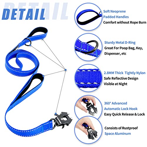 Strong Heavy Duty Dog Leash - 4ft Reflective Nylon Training Leash with Soft Padded Double Handle & Auto Lock Frog Clip - Safety Traffic Control for Large Medium Small Dogs No Pull Walk Dark Blue,4ft - color: Dark Blue, size: 4FT x 1" x 2.8MM