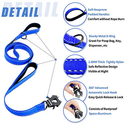 Strong Heavy Duty Dog Leash - 5ft Reflective Nylon Training Leash with Soft Padded Double Handle & Auto Lock Frog Clip - Safety Traffic Control for Large Medium Small Dogs No Pull Walk Dark Blue,5ft - color: Dark Blue, size: 5FT x 1" x 2.8MM