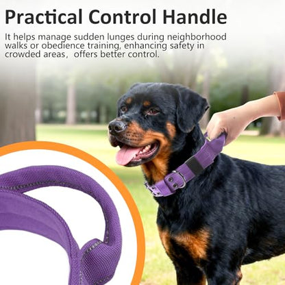 Tactical Dog Collar with Control Handle, Military Adjustable Pet Collar Reflective Heavy Metal Buckle Dog Collar, Soft Nylon Training Collar for Medium Large Dogs (Purple, Medium) - color: Purple, size: Medium