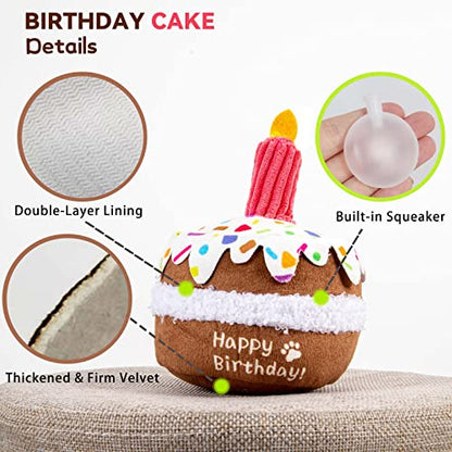 lilfrd Dog Birthday Toy, Birthday Cake Toys for Puppy Gifts, Squeaky Plush Dog Toys - style: Birthday Cake
