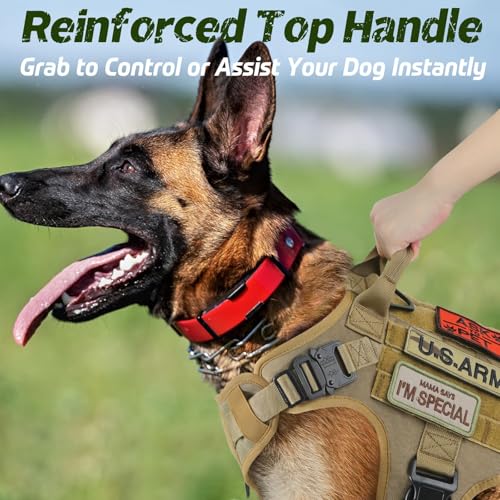 rabbitgoo Tactical Dog Harness Medium Sized, Heavy Duty Pet Harness with Handle, No-Pull Service Vest Medium Breed, Adjustable Military Dog Vest for Training Hunting Walking, Brown, M - color: Brown, size: Medium