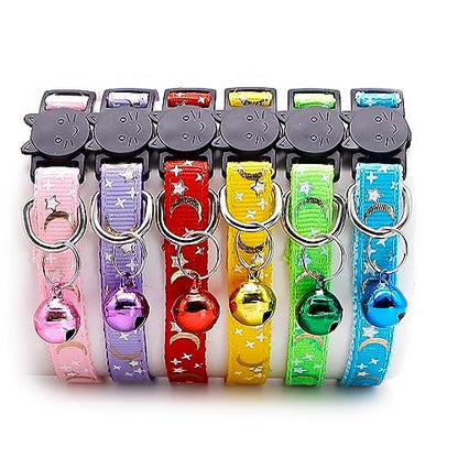 Reflective Cat Collars Breakaway with Bell 2-Pack Girl Boy Pet Kitten Collar with Star Moon Patetrn Adjustable 7.5-12.5 Inch (Yellow) - color: Yellow
