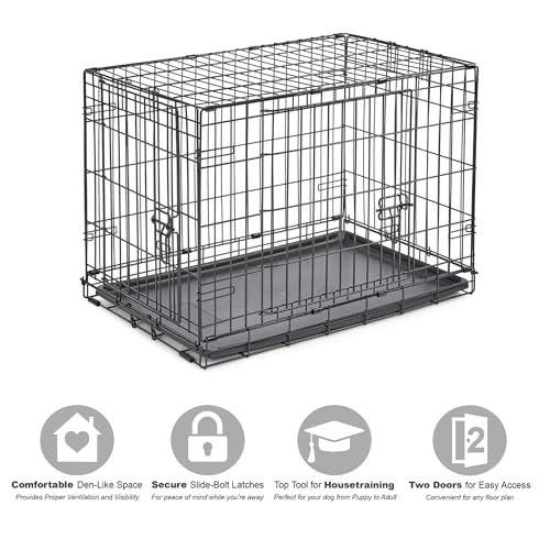 Midwest Homes for Pets 30-Inch New World Crate for Medium Breeds, 21-40 lbs, Double Door Folding Dog Crate, Leak-Proof Tray & Secure Latches, Portable, Durable & Easy to Assemble - size: 30.0"L x 19.0"W x 21.0"H
