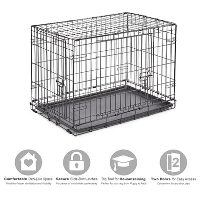 Midwest Homes for Pets 30-Inch New World Crate for Medium Breeds, 21-40 lbs, Double Door Folding Dog Crate, Leak-Proof Tray & Secure Latches, Portable, Durable & Easy to Assemble - size: 30.0"L x 19.0"W x 21.0"H