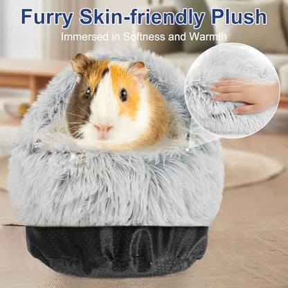 Soothing Guinea Pig Hideout, Doughnut Guinea Pig Bed with Hooded Cover, Washable Hamster Rabbit Bunny Bed, Washable Round Cave Beds for Small Animal Bunny Rabbit Hideout (Grey) - color: Grey