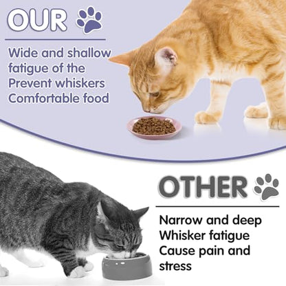 6 Pack Cat Food Bowl, Ceramic Cat Bowls, Anti Whisker Fatigue Cats Bowl Set,5.5 Inches Shallow Wide Kitten Plates for Food and Water (CaiSe-A) - color: CaiSe-A
