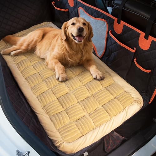 Dog Bed for Car Back Seat Soft Plush Backseat Pet Bed Mat Non-Slip Travel Pet Mat, Fuzzy Plaid Dog Seat Cover, Fit for Backseat Extenders and Trucks SUVs (Light Brown, 54" x 24.8") - color: Light Brown