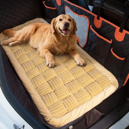 Dog Bed for Car Back Seat Soft Plush Backseat Pet Bed Mat Non-Slip Travel Pet Mat, Fuzzy Plaid Dog Seat Cover, Fit for Backseat Extenders and Trucks SUVs (Light Brown, 54" x 24.8") - color: Light Brown
