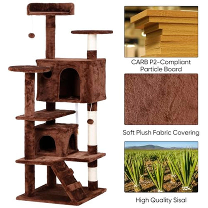 Nova Microdermabrasion 54 in Cat Tree Tower for Indoor Cats Multi-Level Cat Condo Cat Bed Furniture with Scratching Post Kittens Activity Center - color: Brown