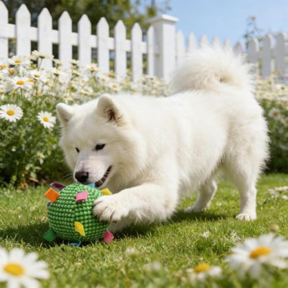 Plush Dog Ball Toy with Bell & Colorful Straps, 6.3 Inch Soft Interactive Fetch Toy, Lightweight Chew Toy for Small & Medium Dogs, Puppy Stuffed Play Ball (Green) - color: Green
