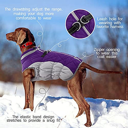 FUAMEY Dog Coat for Small Dogs,Waterproof Dog Winter Jacket with Harness Built in Puppy Cold Weather Coats Reflective Pet Vest with Zipper Warm Fleece Dogs Snowsuit Windproof Purple XS - color: Purple, size: XS(chest:14in)