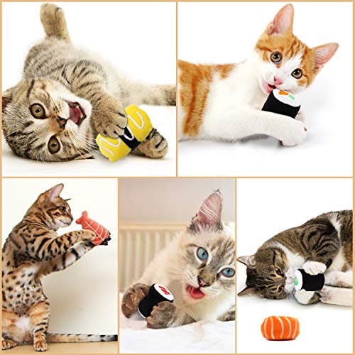 CiyvoLyeen 6 Pack Sushi Cat Toys with Catnip Sushi Roll Pillow Kitten Chew Bite Supplies Boredom Relief Fluffy Kitty Teeth Cleaning Chewing Cat Lovers Interactive Plush - color: Sushi - 6Pcs