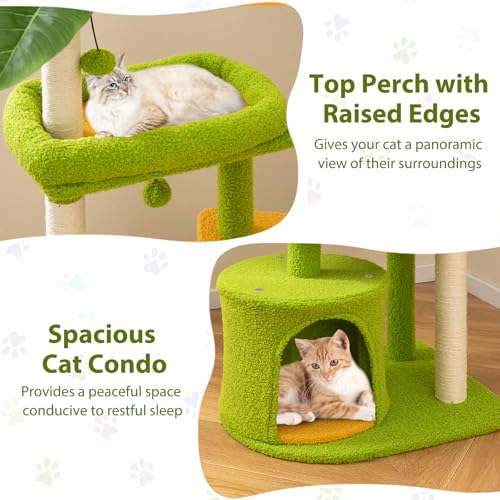 PETSITE Palm Cute Cat Tree, 48 Inches Tall with Sisal Scratching Posts, Condo, Dangling Ball, and Self Groomer, Ideal for Indoor Small & Medium Cats (19 x 16 x 48 inches) - size: 19 x 16 x 48 inches
