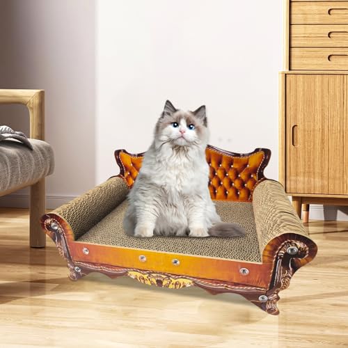 Luxury Cardboard Cat Scratcher Sofa Bed, Couch Shaped Cat Scratching Board, Scratch Lounge with Catnip, Scratcher for Indoor Cats(Brown) - color: Brown Crown