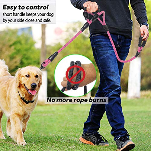 JSXD 5 FT Heavy Duty Double Handle Dog Leash with Comfortable Padded and Reflective Rope, for Small, Medium, Large Dogs (Rope-Pink) - color: Rope-Pink