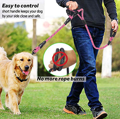 JSXD 5 FT Heavy Duty Double Handle Dog Leash with Comfortable Padded and Reflective Rope, for Small, Medium, Large Dogs (Rope-Pink) - color: Rope-Pink