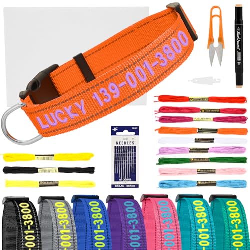 Personalized Embroidered Dog Collar - Custom Hand-Stitched Name & Number, Reflective Adjustable Pet Collar for Small/Medium/Large Dogs & Cats, Durable Nylon with Steel D-Ring (Orange, Medium) - color: Orange, size: Medium