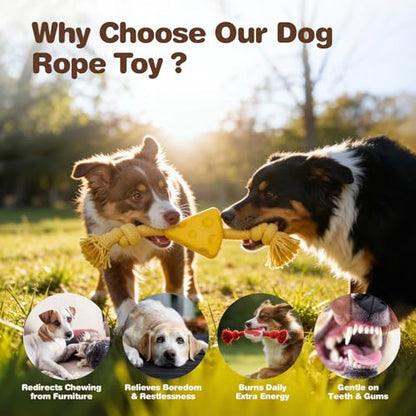 FOFOS Dog Chew Toys for Aggressive Chewers, 3 Pack Rubber Dog Rope Toys, Tough Toys for Boredom Relief and Cleaning Teeth, Indestructible Tug of War Toys for Small Medium Dogs
