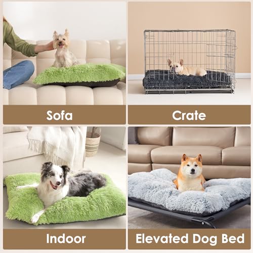 EHEYCIGA Fluffy Dog Crate Bed for Small Dogs, Plush Faux Fur Crate Pad, Calming Anti Anxiety Small Dog Bed, Washable Soft Warm Mat with Non-Slip Bottom, Green - color: Green, size: 23.6 x 17.5