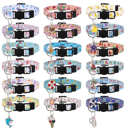 18 Pcs Breakaway Cat Collars with Bells Pendants Adjustable Cute Cat Collars with Ice Cream Sea Pattern Summer Kitten Collar for Girl Boy Cats - color: Summer Animals