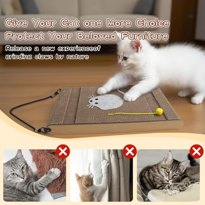 Cat Scratching Board. Cat Scratcher for Indoor Cats with Catnip. Cardboard Cat Scratcher with Mouse Logo and Hanging Ball Toy. Cat Scratch pad with Double-Sided Usability (Pack of 2)