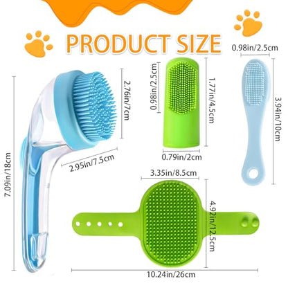 7 PCS Pet Bath Brush Set, Dog Bath Brush with Shampoo Dispenser, Cat Chin Cleaning Brush, Dog Toothbrush, Adjustable Glove Massage Brush, Pet Scrubber for Bathing Long Short Haired Dogs Cats - color: Blue