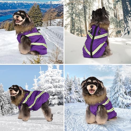Dog Winter Coat with Harness - Waterproof & Warm Dog Jackets - Dog Coats with Easy Zip-Up Design - Turtleneck Fleece Lined Dog Clothes - Reflective Dog Snowsuit Dog Vest for Medium Dogs Purple XL - size: X-Large