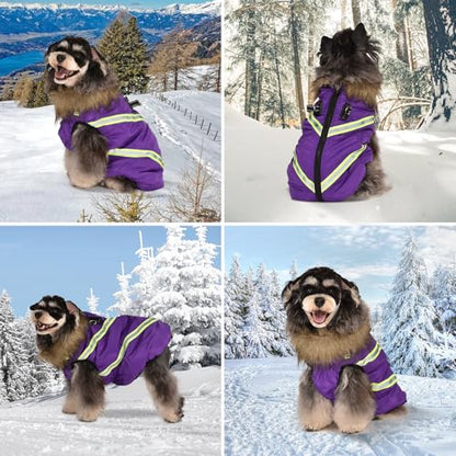 Dog Winter Coat with Harness - Waterproof & Warm Dog Jackets - Dog Coats with Easy Zip-Up Design - Turtleneck Fleece Lined Dog Clothes - Reflective Dog Snowsuit Dog Vest for Medium Dogs Purple XL - size: X-Large
