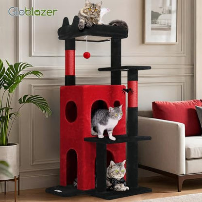 Globlazer Gothic Cat Tree Tower for Indoor Cats, 50-inch Goth Adult Cat Tree House for Large Adult Cats with Steps, Scratching Post, 2 Cat Caves, Dangling Toys, FC50, Blood-Goth - color: Gothic