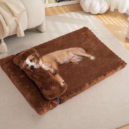 Plush Dog Bed for Medium Large Dogs, Memory Foam Dog Bed Mattress with Washable Cover, Non-Slip Pet Bed Mat Suitable for Pets Up to 30 lbs, Coffee 29.5x19.6x2 in - color: Coffee, size: 29.5x19.6x2 in
