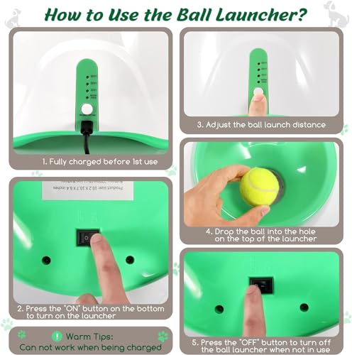 MEKAPLE Automatic Dog Ball Launcher, Dog Ball Thrower with 15 Mini Tennis Balls Sizing 2 Inch and Mesh Bag, Interactive Dog Toys Tennis Ball Launcher for Small Dogs with 3 Distance Settings - color: Green