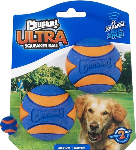 Chuckit! Ultra Squeaker Balls for Dogs, Floating Water Pet Toys, Durable Rubber Pet Toy, Bouncy Squeaky Fetch Balls for Dogs, Pack of 24, Medium (2.5") - size: Medium (Pack of 12), style: Squeaker