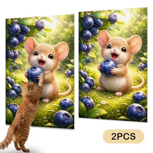 Cat Scratch Pad 15.3x23.6 Inches Polyester Synthetic Fiber, Cute Mouse & Blueberries Print, wall cat Scratcher, Scratching mat, Home Decor, Kitchen, Pantry (2pcs) - color: TT21437-2pcs