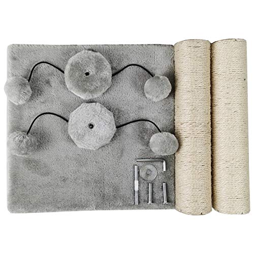 Dimaka 29'' Cat Scratching Post, Natural Sisal Rope Scratcher Post, Kitten Claw Scratch with 4 DanglingToy Balls for Large Cats (Grey) - color: Grey