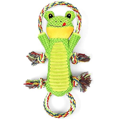 Letsmeet Plush Dog Toy with Crinkle Paper and Ropes - Small Interactive Puppy Toys for Medium to Large Dogs - color: Green