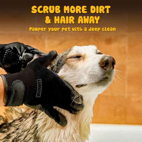 Pet Grooming Glove – Patented Rubber-Massage Shedding Bath & Hair Remover for Dogs, Cats & Livestock – Lightweight, Flexible, Secure Fit (Cyan&Black) - color: Cyan&Black