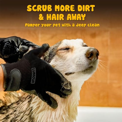 Pet Grooming Glove – Patented Rubber-Massage Shedding Bath & Hair Remover for Dogs, Cats & Livestock – Lightweight, Flexible, Secure Fit (Cyan&Black) - color: Cyan&Black