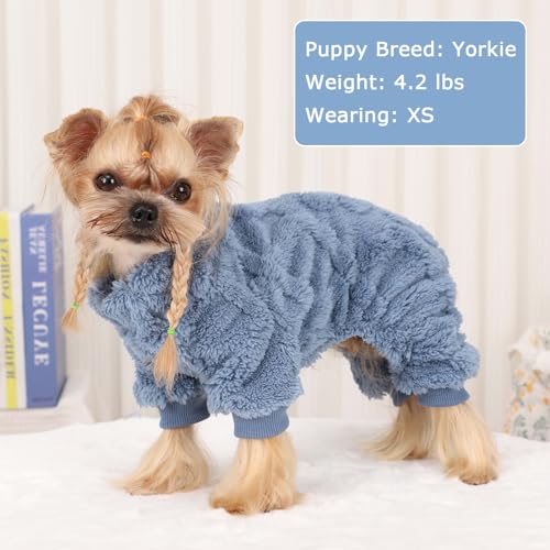 Dog Sweater Fleece Turtleneck Winter Dog Clothes for Small Dogs Girls Boy, Warm Fleece Puppy Pajamas Onesies, Pet Clothes Puppy Sweater Pjs, Doggy Jumpsuits Doggie Outfit,Blue,M - color: Blue, size: Medium (Chest 17in )