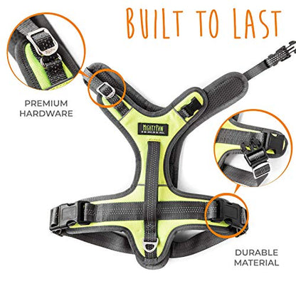 Mighty Paw Sport Harness 2.0 - Padded Canine Accessory - Adjustable Neck and Chest Straps - Enhanced Visibility with Reflective Stitching - Dog Padded Harness with Handle - Large - Green - color: Green