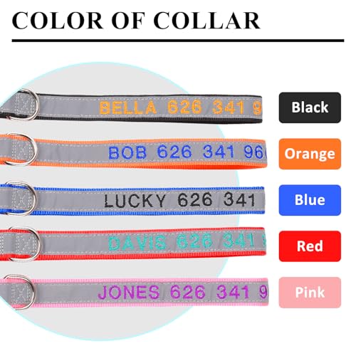 Reflective Personalized Dog Collar - Custom Embroidered Pet Name and Phone Number with Adjustable Nylon Buckle Collars in 5 Sizes XS to XL for Boy and Girl Dogs,Puppy,Sky Blue - color: Sky Blue