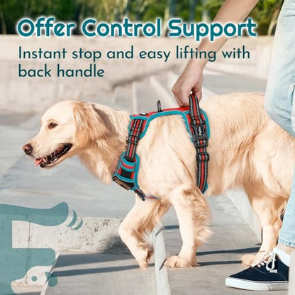 Dog Harness Small Sized, Easy Wearing with 3 Buckles, Adjustable No Pull Pet Harness with 2 Rings for Walking, No Chock Reflective Soft Padded Vest with Control Handle, Red & Teal, S - color: Red & Teal, size: Small