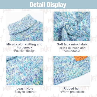 BEAUTYZOO Small Dog Sweater -Turtleneck Pullover Classic Cable Knit Fuzzy Winter Coat Dog Cold Weather Clothes for Small Medium Dogs Puppy Girl Boys(Gradient Cyan, L) - color: Cyan Blue, size: L (Back: 20",Chest: 26", Neck: 17")