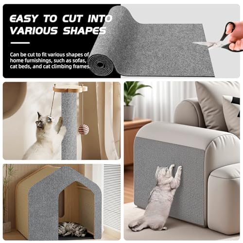 Cat Scratch Furniture Protector, Trimmable Self-Adhesive Cat Scratch Pad, 78.7"x11.8" Carpet Cover for Couch, Sofa, Walls, Furniture Cat Scratcher Board, Anti Scratch Pad for Cat Claws (Gray) - color: Gray