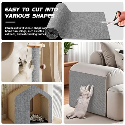 Cat Scratch Furniture Protector, Trimmable Self-Adhesive Cat Scratch Pad, 78.7"x11.8" Carpet Cover for Couch, Sofa, Walls, Furniture Cat Scratcher Board, Anti Scratch Pad for Cat Claws (Gray) - color: Gray