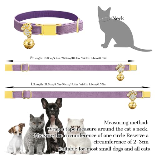 Personalized Breakaway Cat Collars - Magnetic Buckle, Bell - Safety Quick Release, Customized for Girls & Boys Cats- (Velvet-Deep Purple) - color: Velvet-Deep Purple