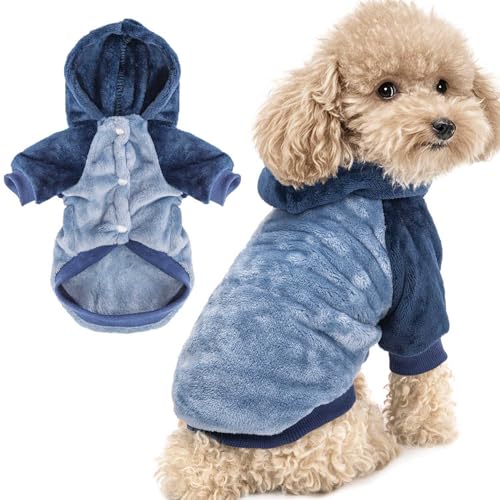 FabriCastle Dog Hoodie Sweater for Small Dogs Boy and Girl, Small Dog Clothes XS XXS Puppy Sweatshirt, Pet Outfit, Cat Clothing Super Soft Warm Snap On Closure (Blue-Navy, X-Small) - color: Blue-Navy, size: X-Small