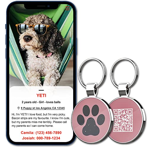 QR Code Pet ID | Personalized Dog & Cat Collar Tag | Online Profile with Instant Scanned Location Alert Email - style: Sky Paw