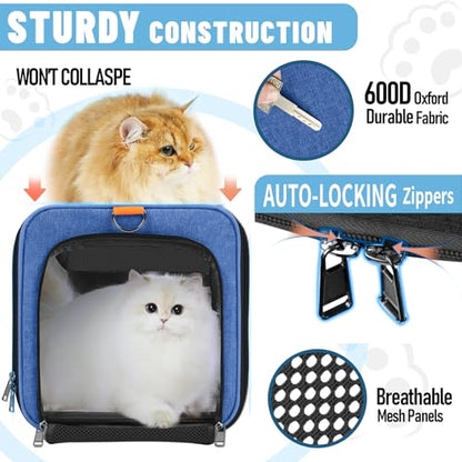GAPZER Pet Carrier Large Cats 20 lbs Top Load/Soft Sided Small Dog Travel Carriers/Collapsible Carrier Bag for Medium Cat Puppy/Sturdy Transport Carriers Long Trips/Medium Cats 15 pounds Blue - color: Blue